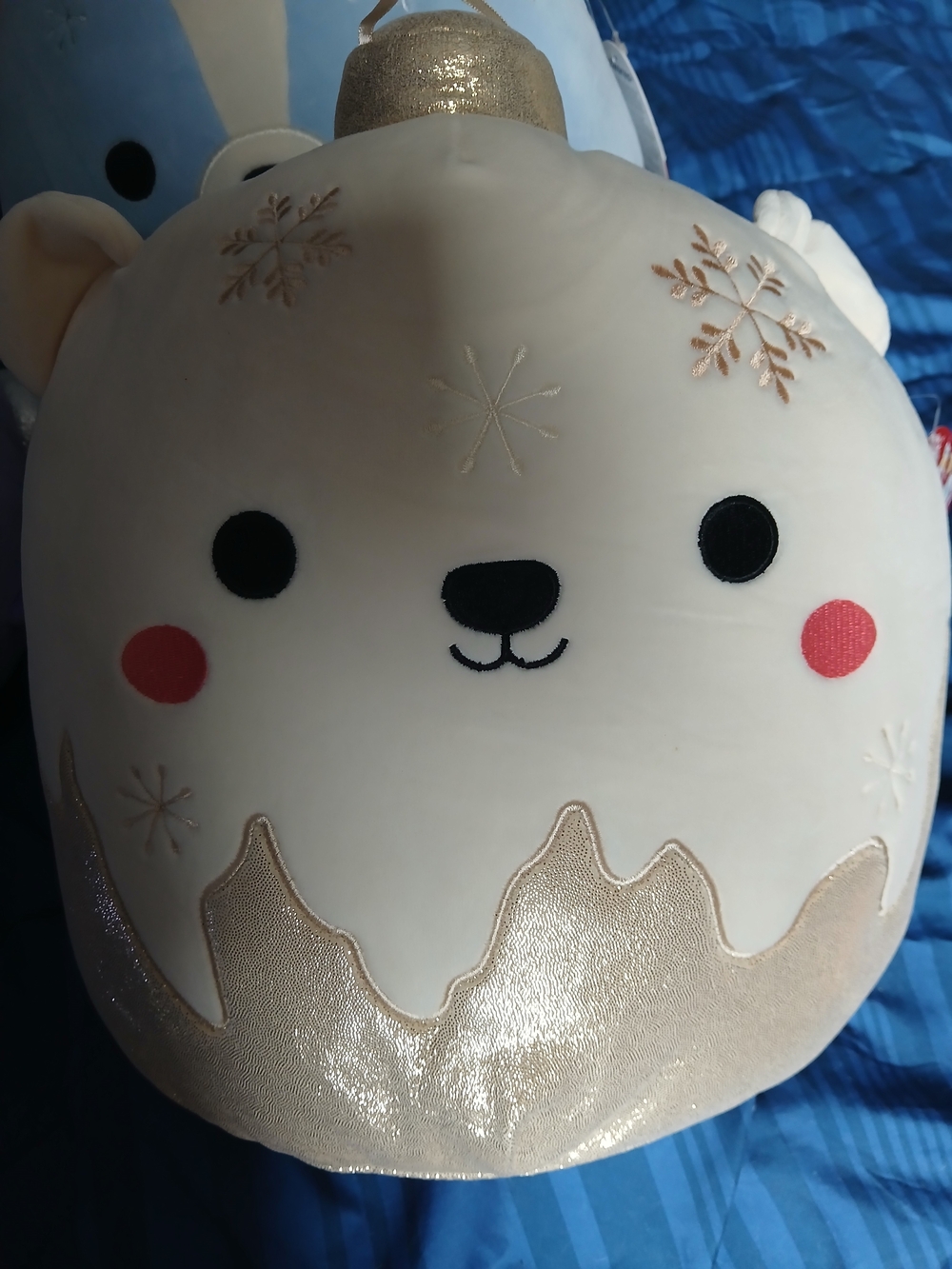 Squishmallows White Polar Bear Plush with Pink Cheeks and Gold Accents